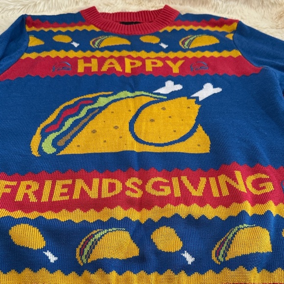 Tipsy Elves Festive Friendsgiving Sweater & Leggings - Blue, Red, Yellow - Picture 4 of 10